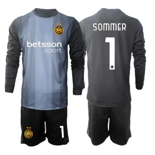 Stroje piłkarskie Inter Milan Yann Sommer #1 Bramkarskie Koszulka Podstawowej dla dzieci 2025-26 Długi Rękaw (+ szorty)